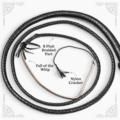 LB'S WHIP 6ft Cowhide Leather Bullwhip for Equestrian Sound Practice & Costume