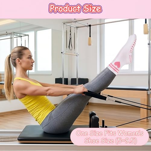 Non-Slip Pilates Yoga Socks for Women - Embroidered Lace Cuff - Black, White, Gray