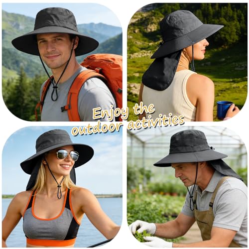 UPF 50+ Sun Hat for Men & Women with Neck Flap - Black