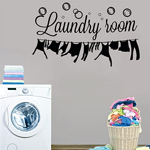 Funny Laundry Room Wall Quote ? ¡°Keep Calm and Wash On¡± Vinyl Decal with Red Bubble and Crown ? Stylish Gift for Wife, Mom ? Removable Wall Art ? 24"x18" (Black-JZY249-Laundry Room)