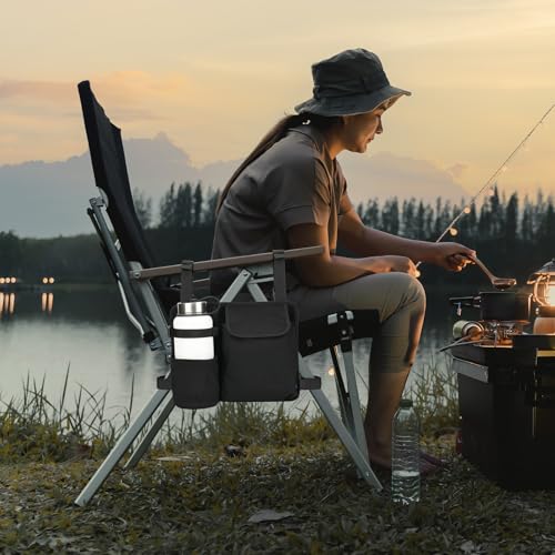 Xxerciz Black Chair Cup Holder & Phone Holder for Camping Chairs - Easy Attach Self-Adhesive Straps