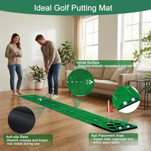 Chriiena Green Indoor Golf Putting Mat - Party & Practice Game Set