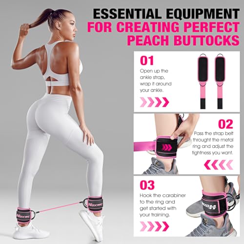 Ankle Resistance Bands with Cuffs for Leg & Booty Workouts - Pink