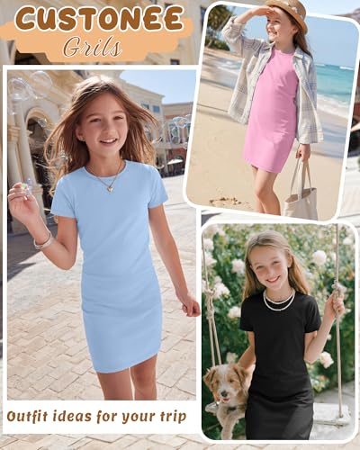 3-Pack Girls Bodycon T-Shirt Dresses for Casual Wear