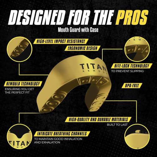 Titan Armour Adult Solid Gold Dual-Layer Boil & Bite Mouthguard for Boxing & Martial Arts
