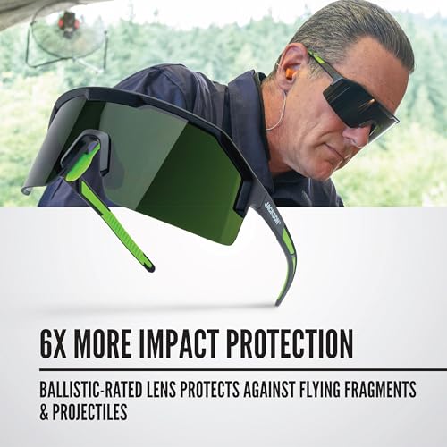 Jackson Safety Maxview+ Ballistic-Rated Safety Glasses - ANSI Z87.1 Wraparound Anti-Scratch Eye Protection for Men & Women - Black Frame with Shade 5 IR Lens - Pack of 1