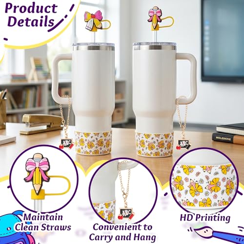 Silicone Cup Accessories Set with Straw Covers & Charm - Back to School