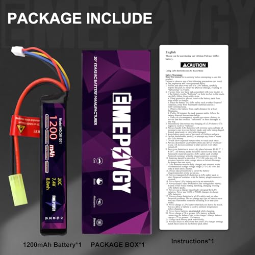 7.4V 1200mAh 2S Lipo Battery Pack with Mini TMY Plug for Airsoft