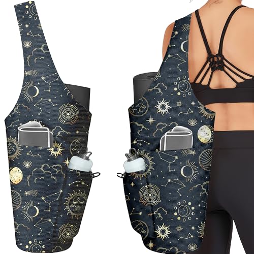 Large Yoga Mat Bag with Wet Dry Pocket & Water Bottle Holder - Sun Moon