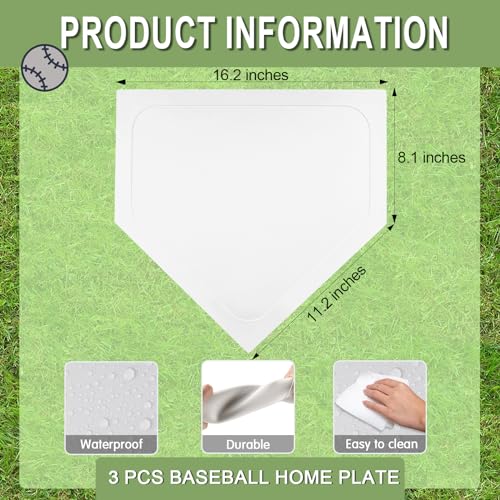 3PCS White Baseball Home Plate Rubber Bases - 16 Inch