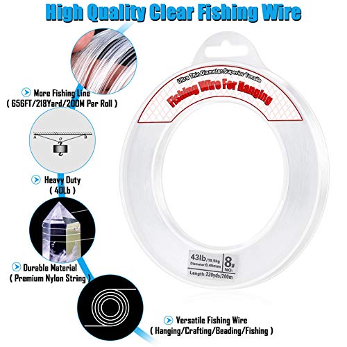 Clear Fishing Wire - 656FT Strong Nylon String for Decorations