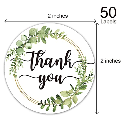 50 Greenery Thank You Stickers - 2-Inch Adhesive Labels for Favors & Gifts