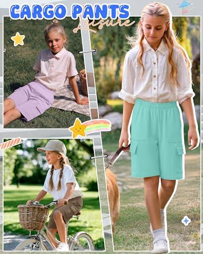 Girls' Bermuda Cargo Shorts - 3 Pack Comfortable Summer Casual Wear