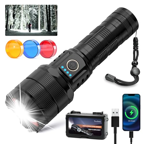 Rechargeable Flashlights 900000 High Lumens Super Bright LED Flashlight High Powered Tactical Flashlights Zoomable 3 Modes IPX6 Waterproof Handheld Flash Light for Camping Outdoor Emergencies