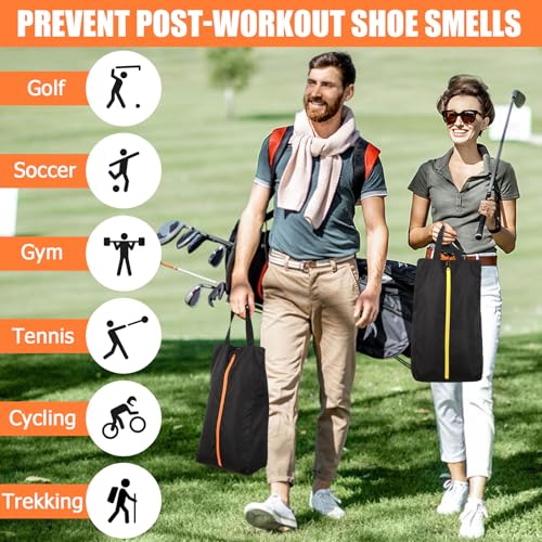 TOBWOLF 2PCS Golf Shoe Bags Water-Resistant Smelly Cleats Storage Black-Orange & Black-Yellow