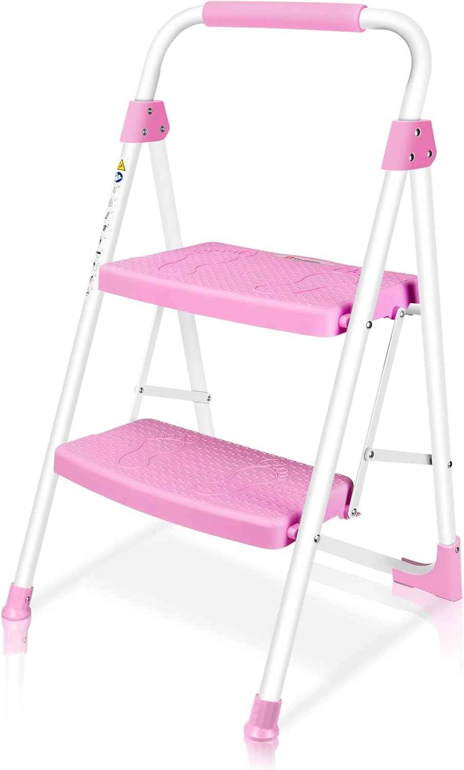 Portable 3-Step Folding Ladder - Sturdy Steel Step Stool with Anti-Slip Pedal & Handgrip, 500lbs Capacity for Home & Office