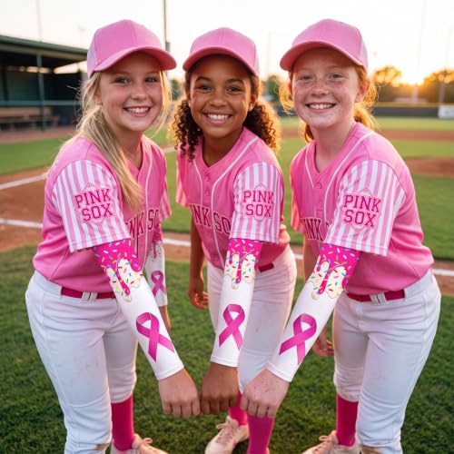 Leumoi 20 Pairs Small Ice Cream Breast Cancer Awareness Football Arm Sleeves - Unisex Sport Gear
