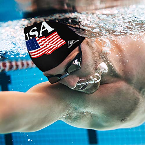 Latex Swim Cap - USA Black - One Size - Keeps Hair Dry & Comfortable