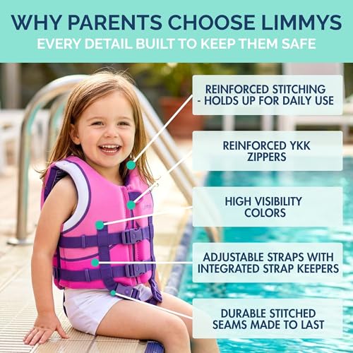 Limmys Kids Neoprene Swim Vest Berry Pink Large - Adjustable Child Water Safety Aid