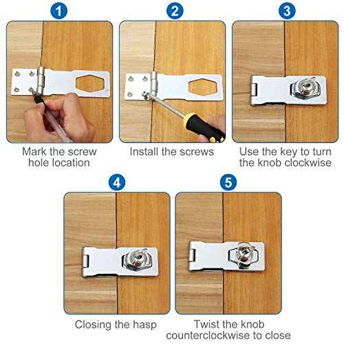 Keyed Hasp Locks with Screws 4 Inch Safety Hasp with Lock, Metal Twist Knob Keyed Locking Hasp (Silver-4PCS)