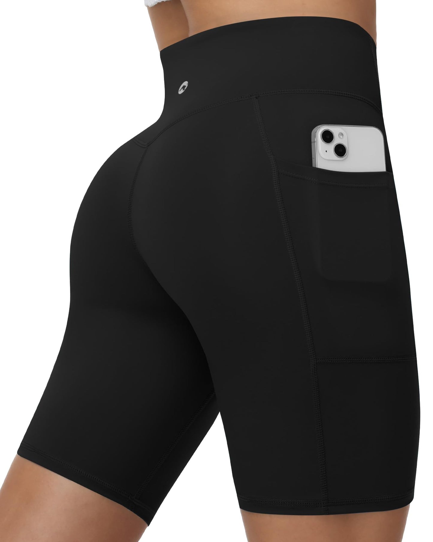Moozava Biker Shorts with Pockets for Women 8" Spandex Shorts Women High Waist Athletic Compression Gym Workout Yoga Running Bike Black L