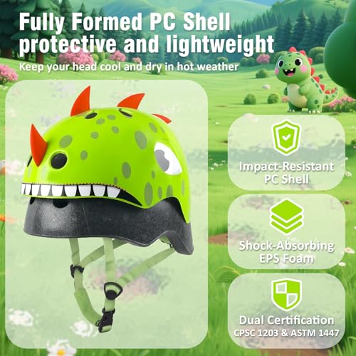 Kids Dinosaur Bike Helmet - Adjustable Multi-Sport Small (50-54 cm)