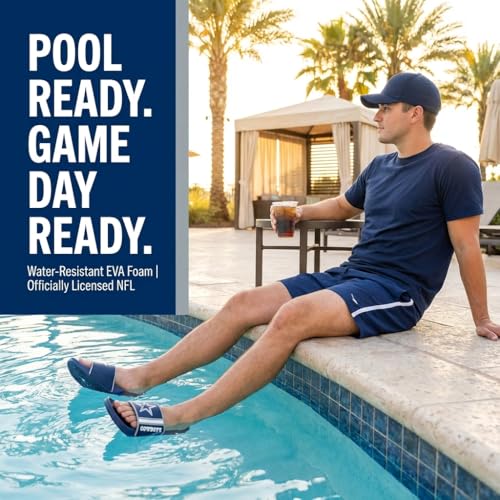 Dallas Cowboys Slides for Men - Water Resistant EVA Foam Sandals - Large