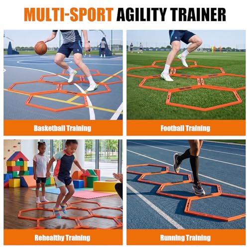 Hexagon Agility Rings Set - 6 Portable Speed Training Rings