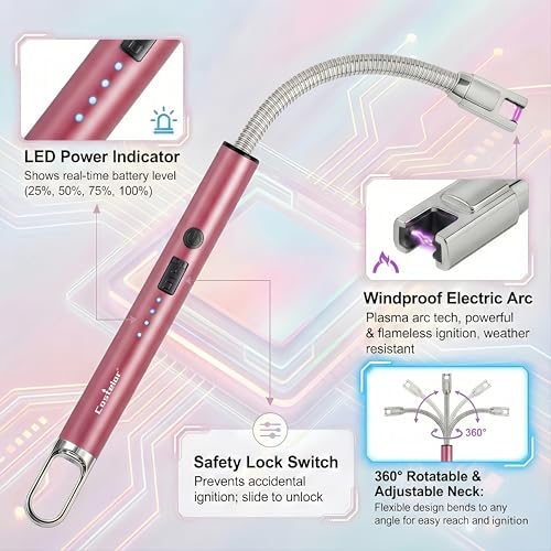 Electric Candle Lighter, USB Rechargeable Arc Lighter with Flexible Neck - Rose Gold