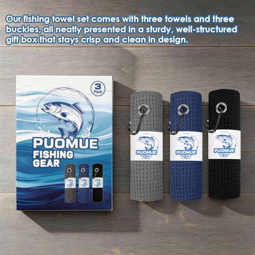 Microfiber Fishing Towels - 3 Pack with Clip, 16" x 16", Multicolor