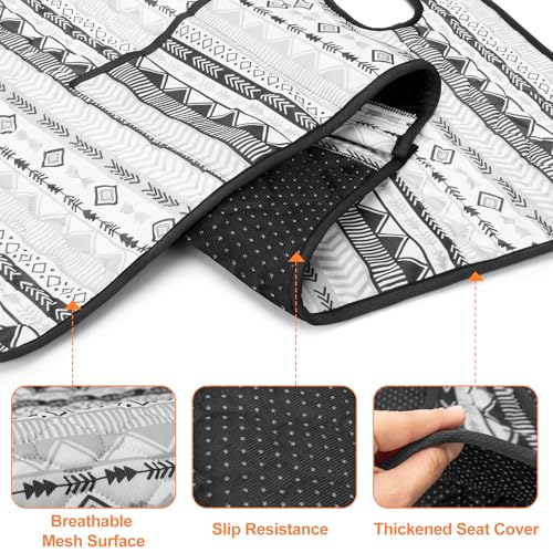 PGmoon Grey Geometry Golf Cart Seat Cover with 4 Front Pockets, Nonskid Bottom, Universal Fit