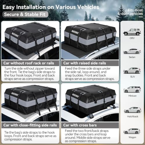 Waterproof Car Roof Luggage Bag - 21 Cubic Feet, Black