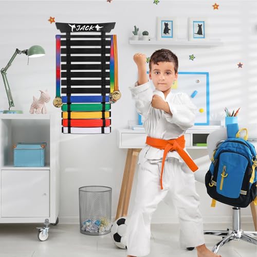 Winartton 12 Belts Karate Taekwondo BJJ Martial Arts Display Rack with Stickers - Black