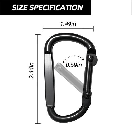 EZYA Heavy-Duty Carabiner Clips - 2.4" Small D-Ring for Keychains, Camping, Hiking, Dog Leash | Black, 6PCS