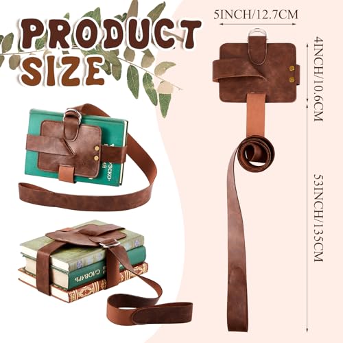 2 Pcs Adjustable Book Strap Carrier 4" x 5" x 53" Leather Book Holster Belt Holder Renaissance Shoulder Carry Handmade Steampunk for Reading Lovers Gifts Libraries Reader Essentials