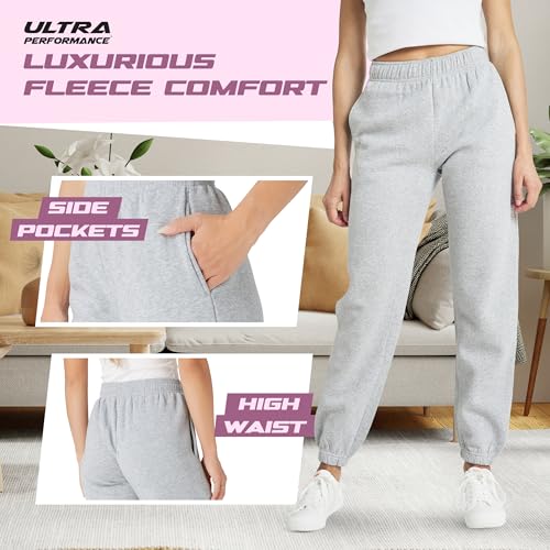 Ultra Performance Women’s Fleece Joggers 3 Pack Medium Black Charcoal Heather Grey