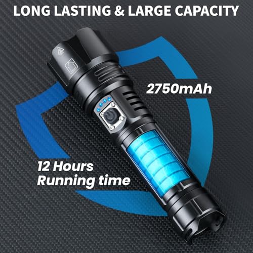 Rechargeable Flashlights High Lumens, 90,000 Lumen Super Bright Led Flashlight with USB Cable, 5 Modes Powerful Flashlight Waterproof Flash Light for Home Camping - 2 Pack