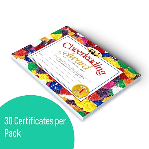 Cheerleading Award Certificates - Customizable 30 Pack with Pom-Pom Design