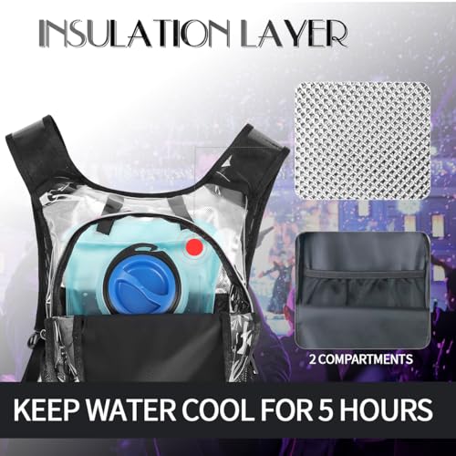Transparent Hydration Backpack with 3L Insulated Water Bladder for Rave, Hiking, Biking
