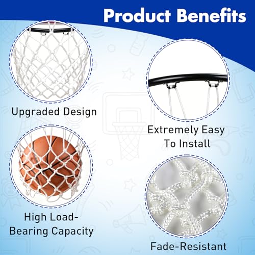 Heavy Duty Basketball Net Replacement - 12 Loops, All Weather, Tangle-Free