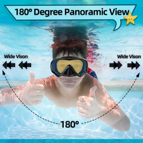 Seago Kids Swim Goggles with Nose Cover, Mirrored Yellow - Anti-Fog Youth 5-15