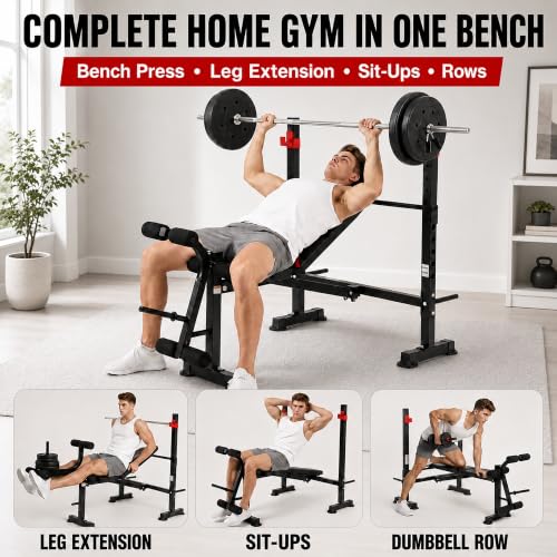 Adjustable 8-in-1 Weight Bench Set with Leg Extension - Vermeil