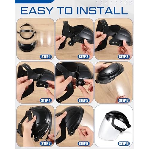 SAFETY Face Shield for Grinding and Cutting with 3 Pcs Clear Impact Resistant Visor Full Face Shield Mask with Ratchet Headgear for Grinding, Isolation, Weed Whacking, Industrial Use