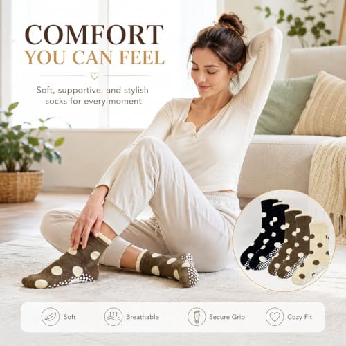 Non-Slip Yoga & Pilates Socks for Women - Grip Socks Multipack, US 5-9