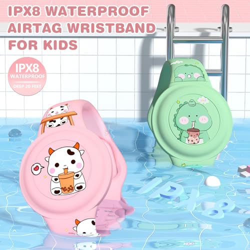 Waterproof AirTag Bracelet for Kids - Boba Tea Dinosaur Design