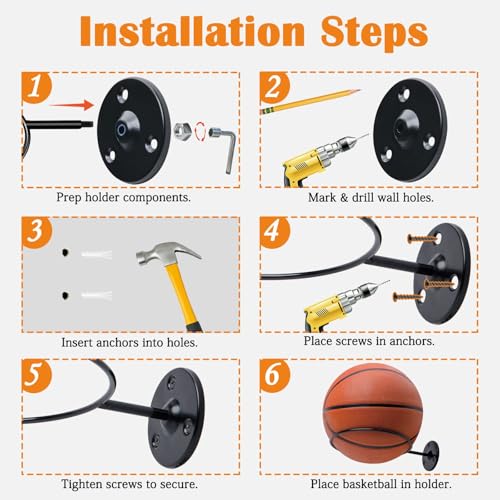 Wall-Mounted Sports Ball Holder - Heavy-Duty Metal Rack for Basketball, Soccer, Volleyball