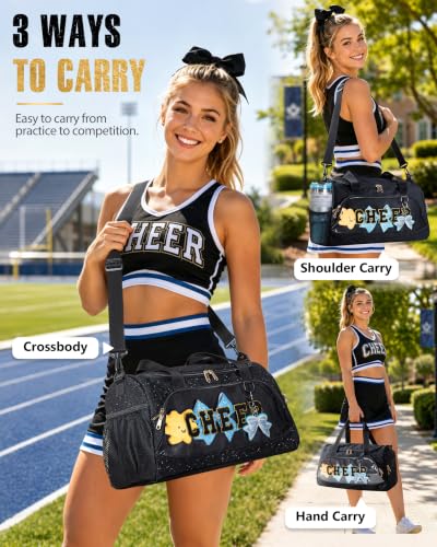 Glitter Cheer Duffle Bag with Shoe Compartment, Black