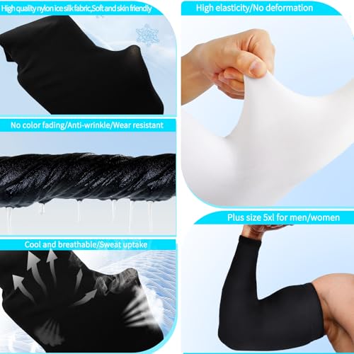 Cooling UV Sun Protection Arm Sleeves - UPF 50+ Compression - Black, 2 Pairs