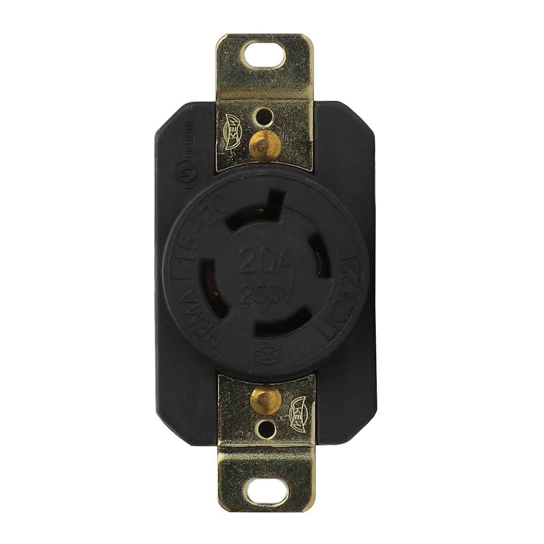 Nema L15-20R 20A 250V 3 Pole 4 Wire Industrial Grade Locking Female Receptacle Connector, Industrial Twist Lock L15-20 20-Amp Generator Receptacle. UL CUL certificated LK-2422F