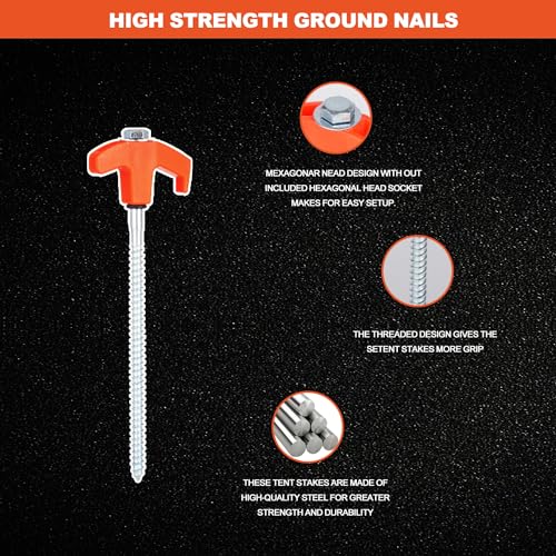 YIYAO 20 Pack Heavy Duty Screw-in Tent Stakes 8 Inch Ground Anchors with Storage Box (Orange)